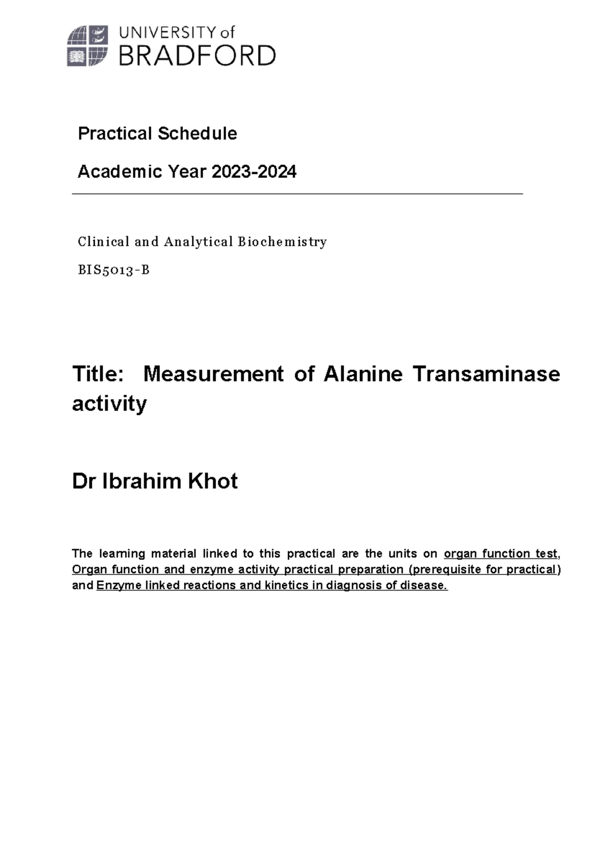 BIS5013-B ALT Activity Lab Practical Report Marking Rubric - Studocu