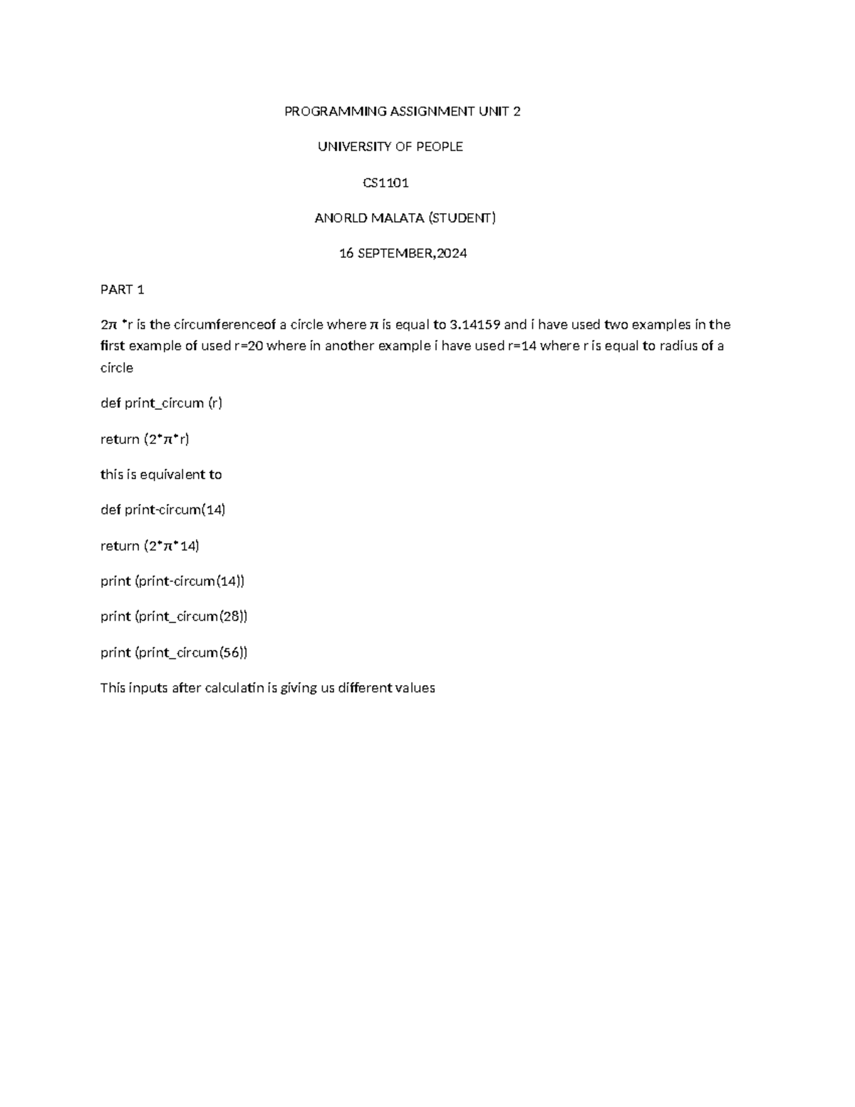 Programming Assignment 2 Anorld Malata - PROGRAMMING ASSIGNMENT UNIT 2 ...