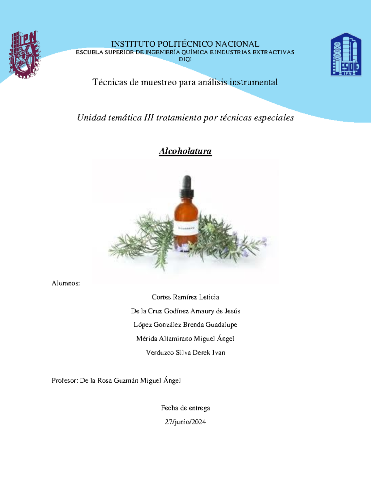 Final Project on Alcoholatura Techniques - DIQI - Studocu