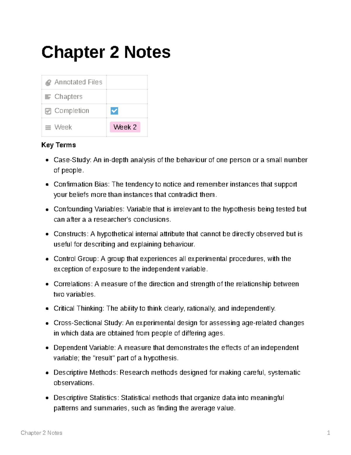 PSY100 Chapter 2 Notes - Based on lecture and textbook - Psy100H1 - U ...