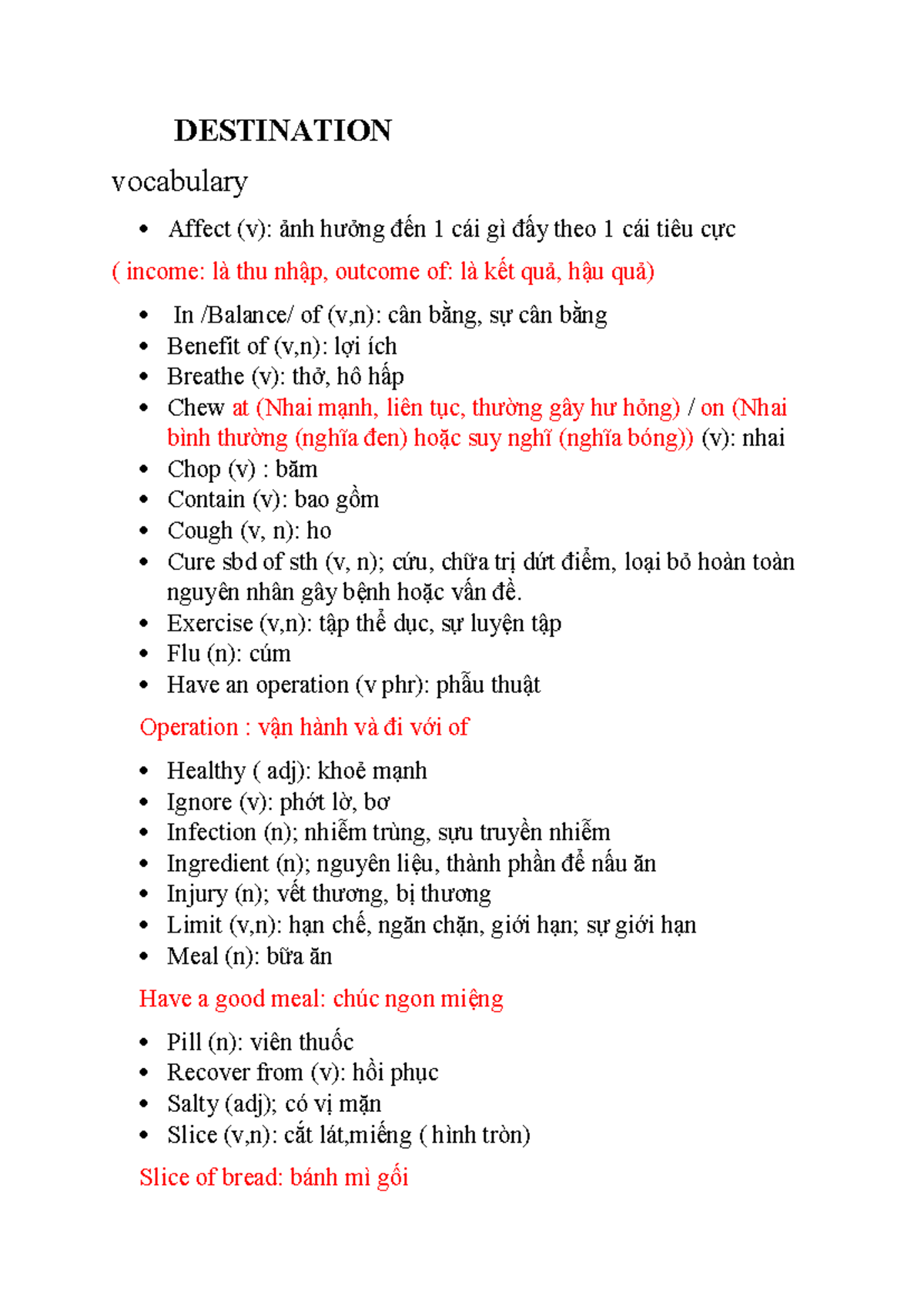 Destination B1 Vocabulary Study: Unit 30 Terms & Phrases - Studocu