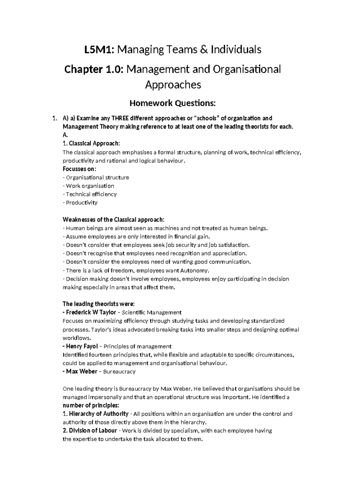 L5M1: Managing Teams & Individuals - Chapter 1 Homework Questions - Studocu