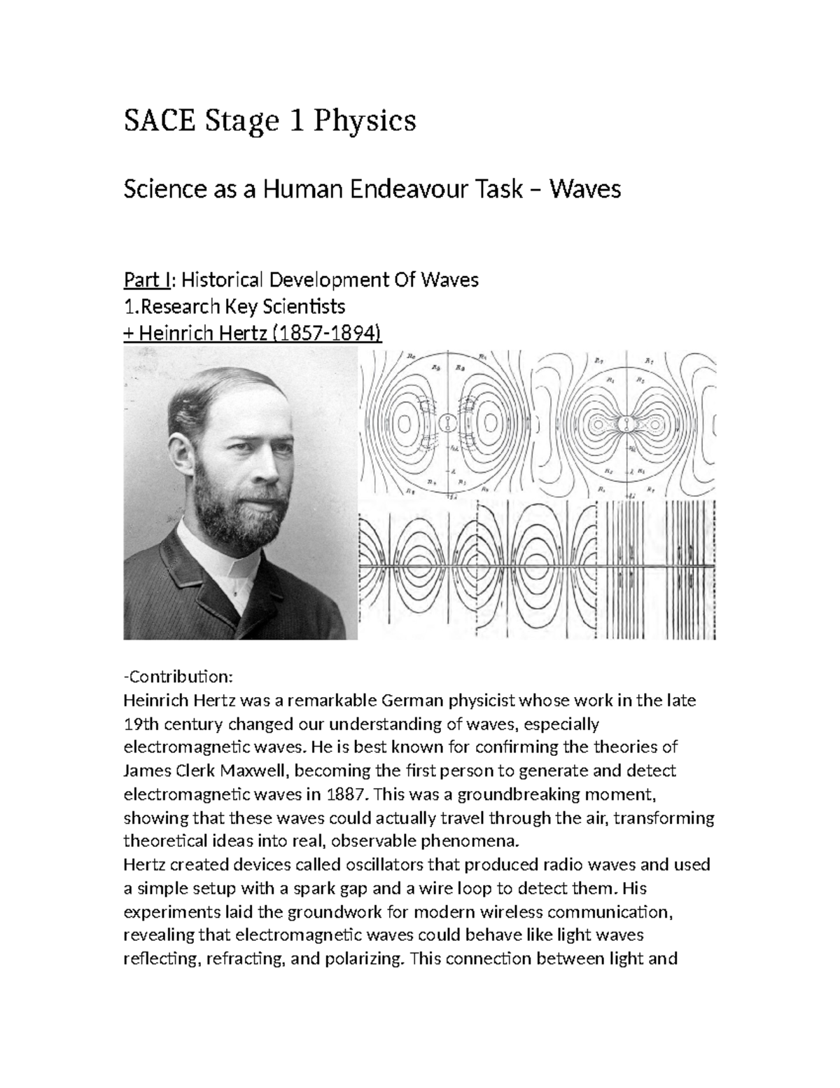 SACE Stage 1 Physics Science as a Human Endeavour Task – Waves - He is ...