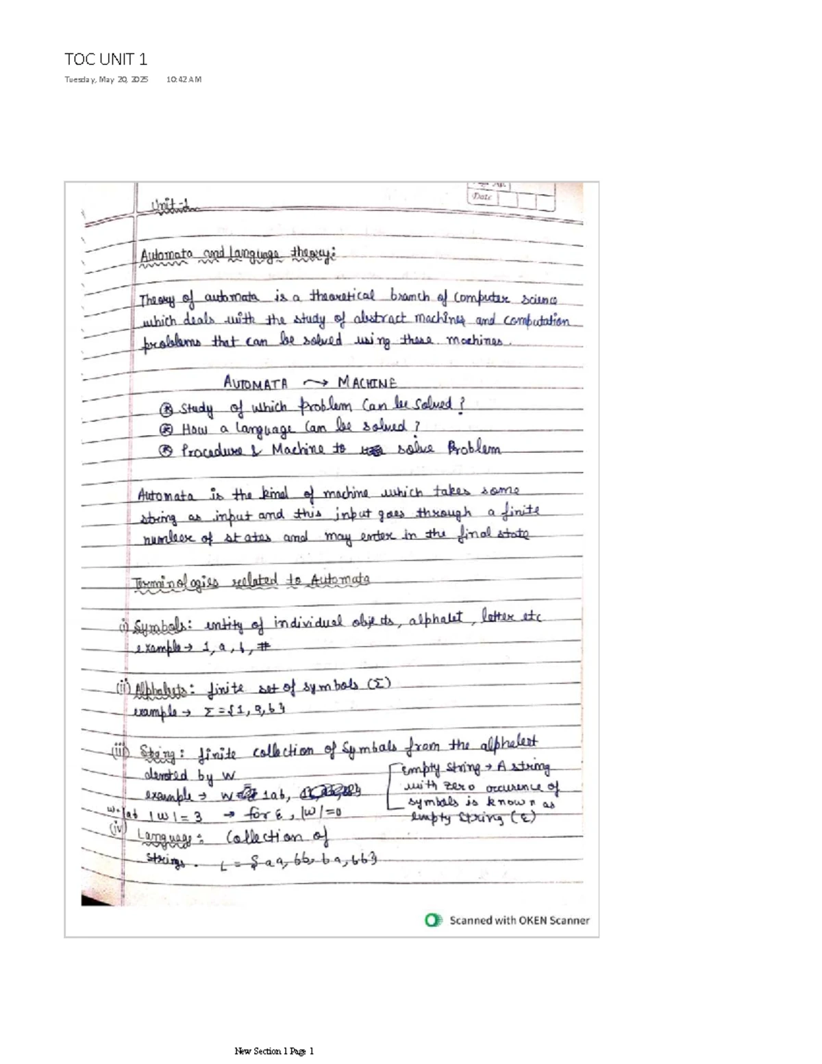 TOC UNIT 1 Annot - Normal Work - Information technology - TOC UNIT 1 ...