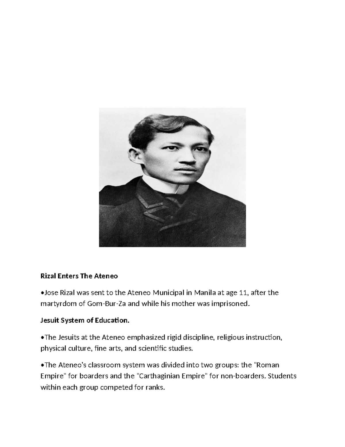 Grp-2 - Jose Rizal's Early Years and Academic Journey at Ateneo - Studocu