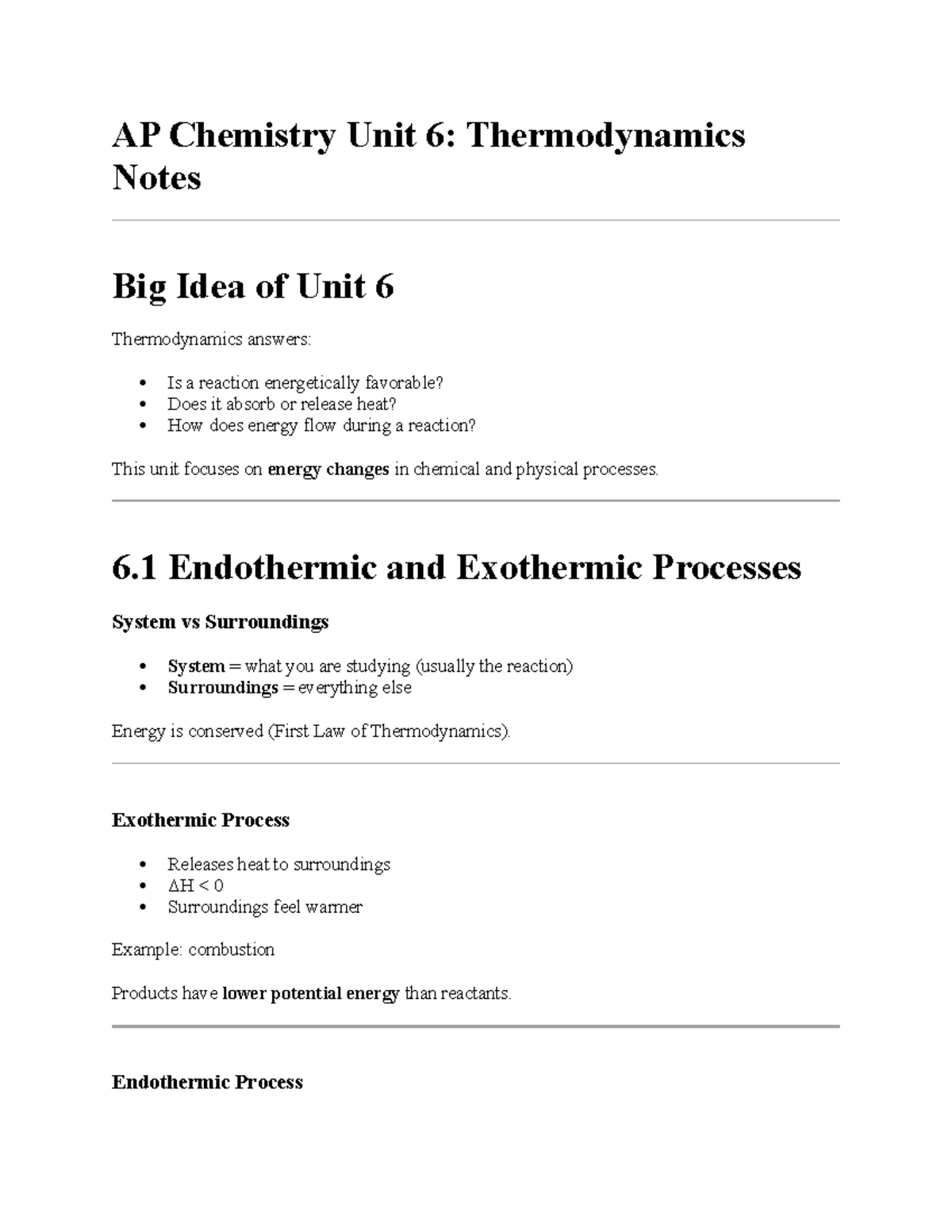 AP Chemistry Unit 6: Thermodynamics Notes and Key Concepts - Studocu