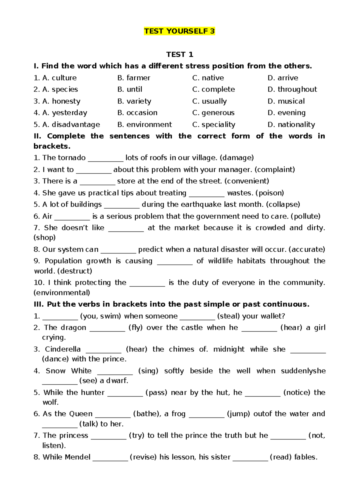 TEST Yourself 3 (Unit 789) - English Language Practice - Studocu