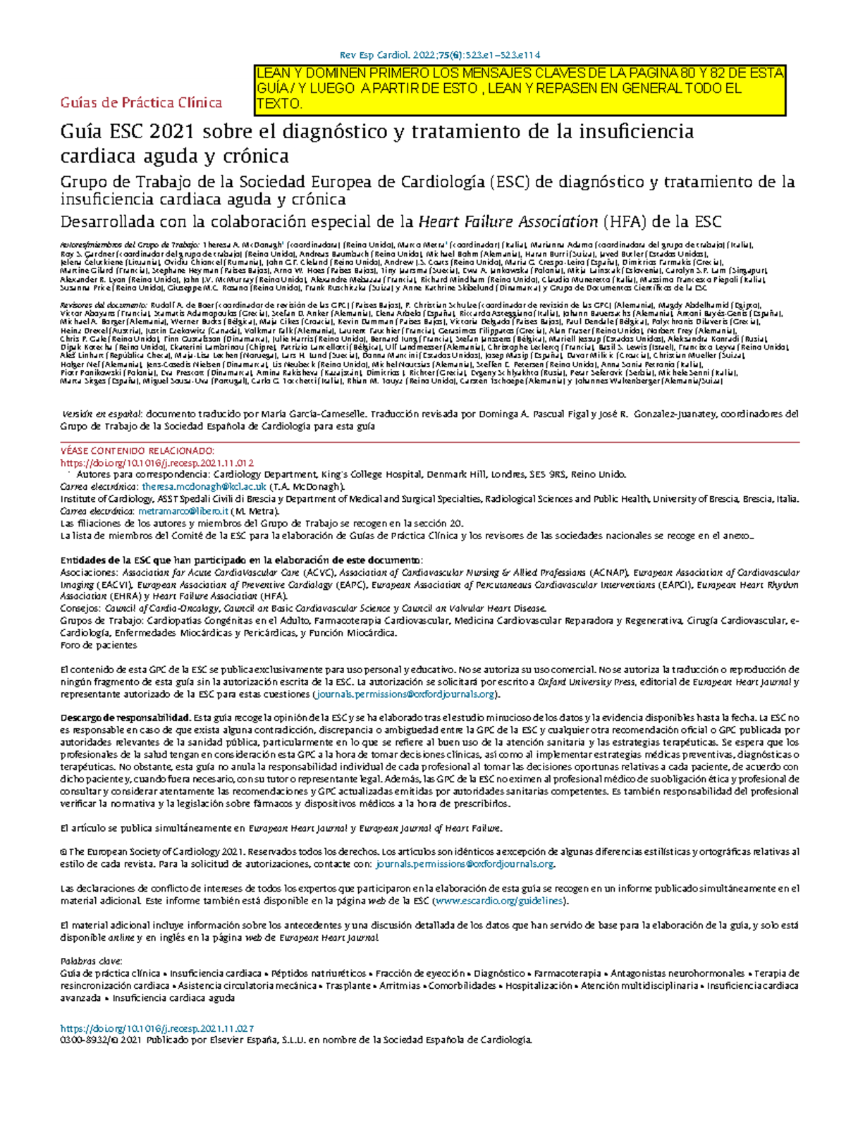 Guía ESC 2021 sobre Insuficiencia Cardiaca: Recomendaciones y ...
