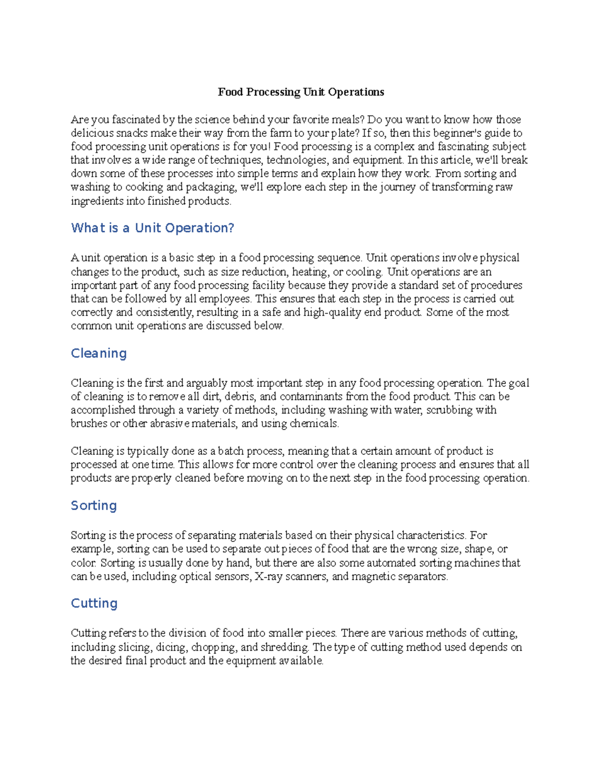Food Processing Unit Operations - In this article, we'll break down ...