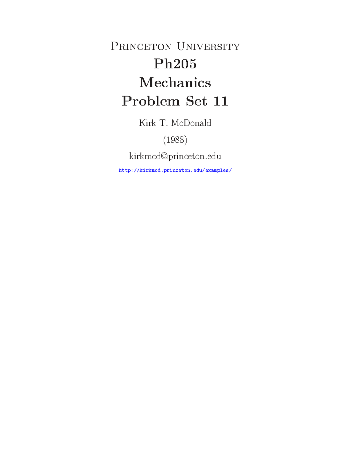 Princeton University Ph205 Mechanics Problem Set 11 Solutions - Studocu