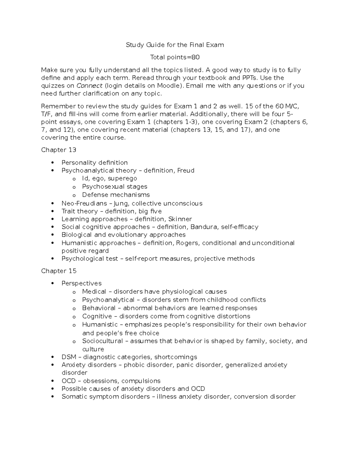 Final Exam Study Guide for Psychology (PSY 101) - Studocu