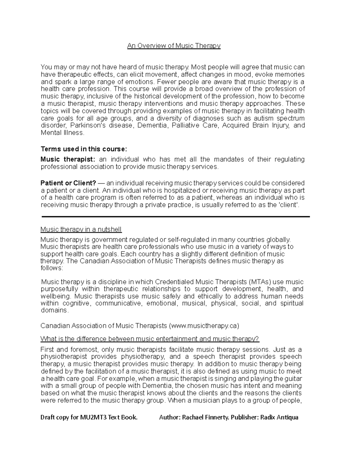 Overview of Music Therapy Reading 3 - An Overview of Music Therapy You ...