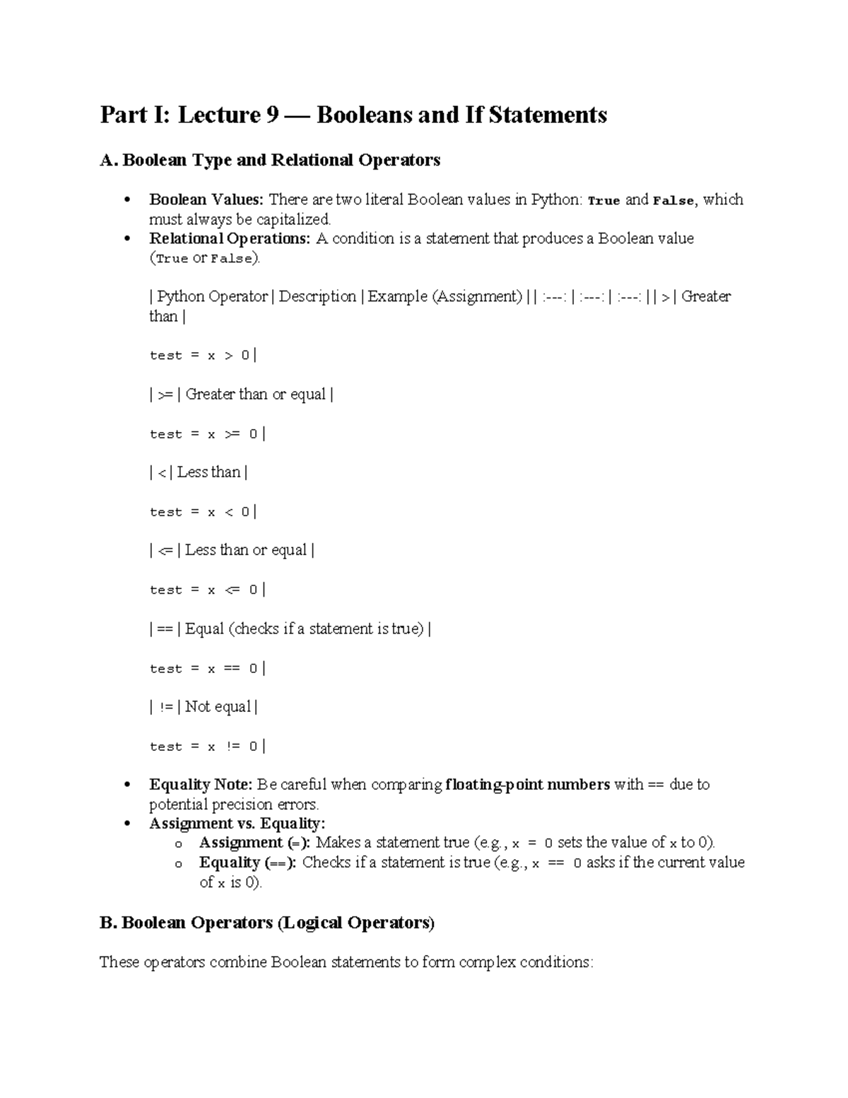 Lecture Notes: Booleans, If Statements & Loops in Python (CS101) - Studocu