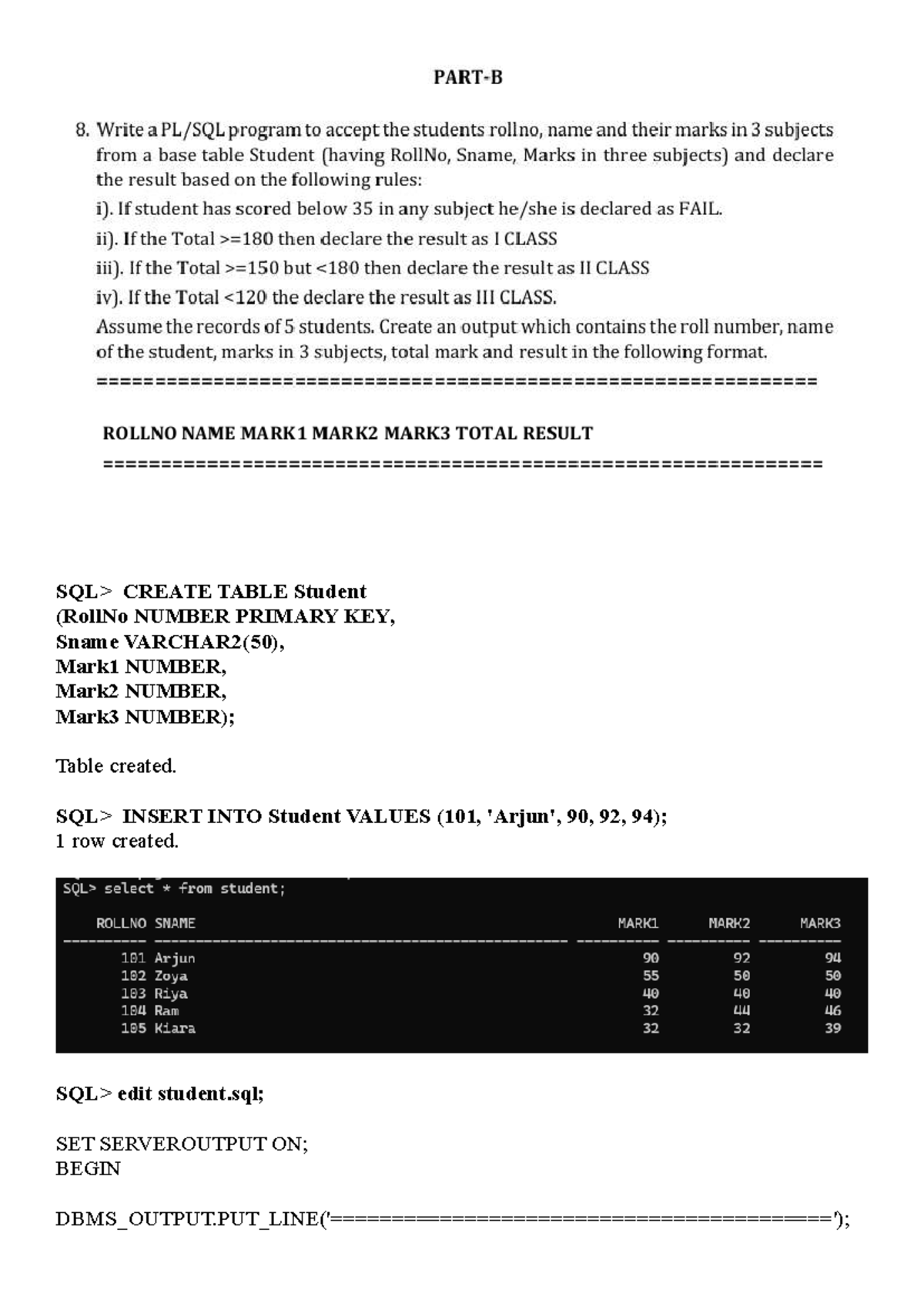 SQL Programming: CREATE TABLE & Student Data Processing - Studocu