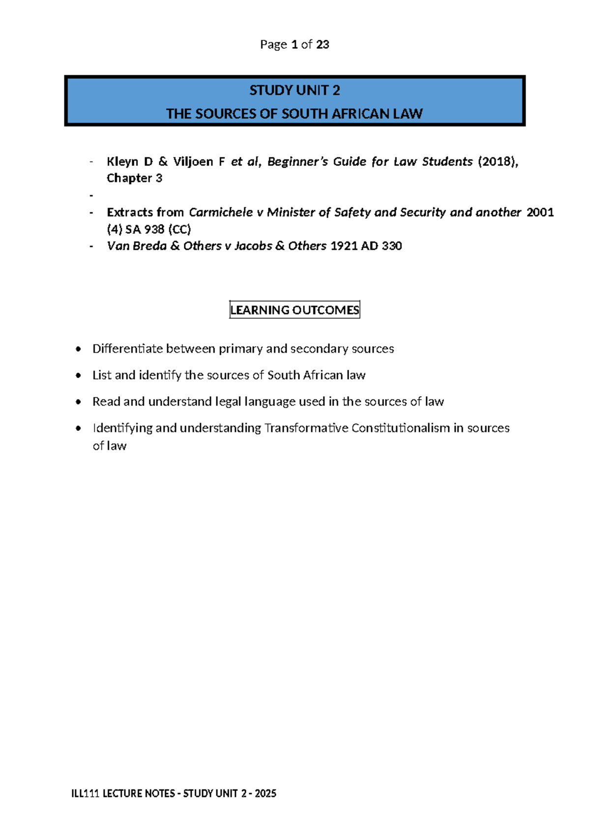 **Constitutional Principles of South Africa: Sources and Bill of Rights ...