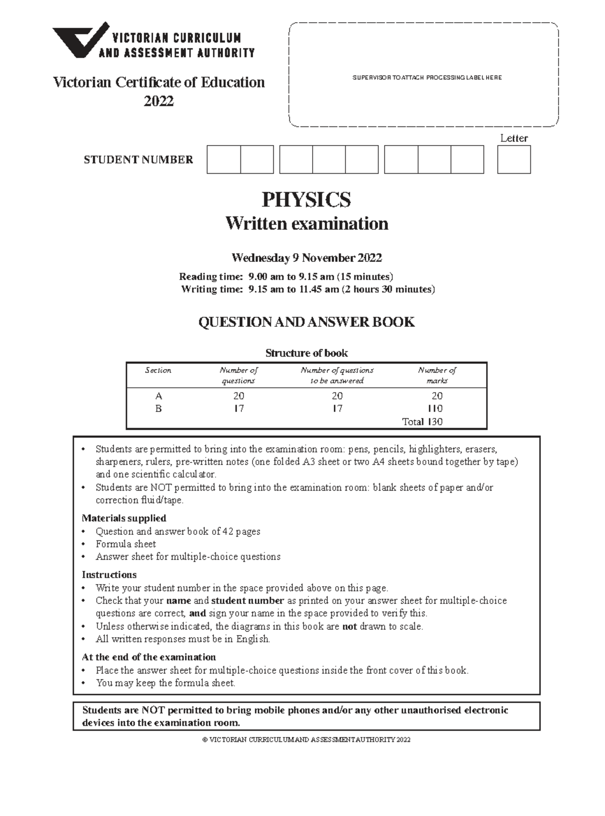 2022 VCE Physics Final Exam - Question and Answer Book - Studocu