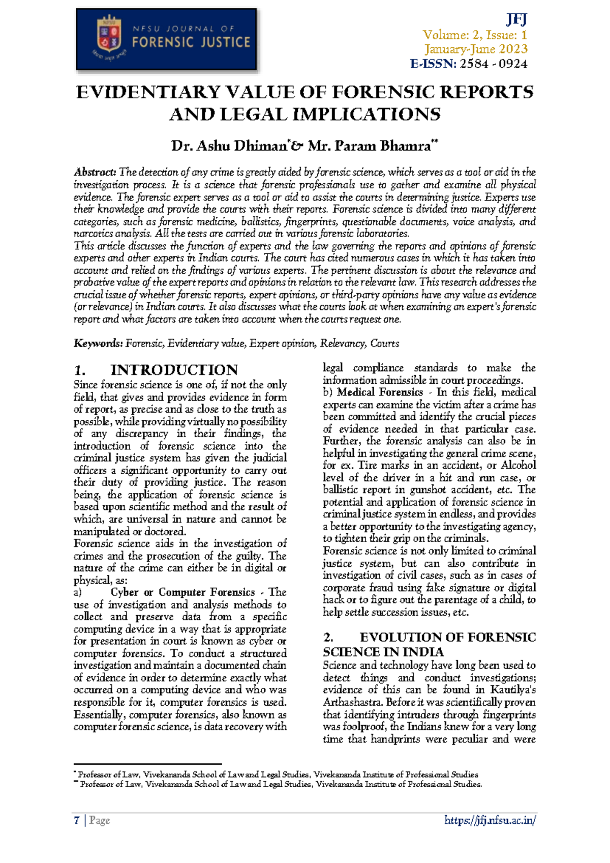 Evidentiary Value of Forensic Reports & Legal Implications (JFJ 2023 ...