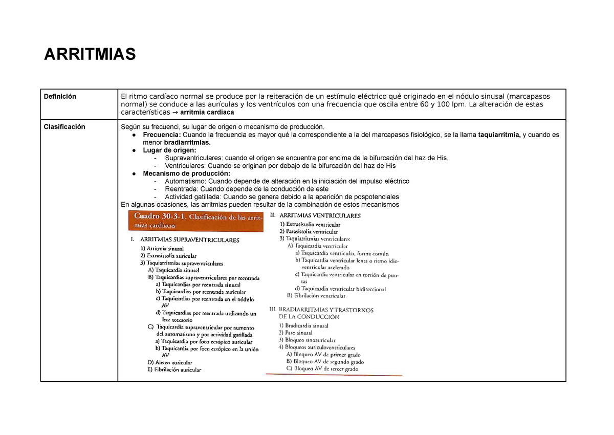 Arritmias: Resumen y Clasificación en Semiología Médica - Document Preview