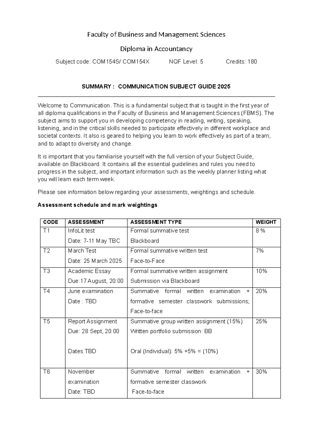 COM154X Communication Subject Guide Summary 2025 - Studocu