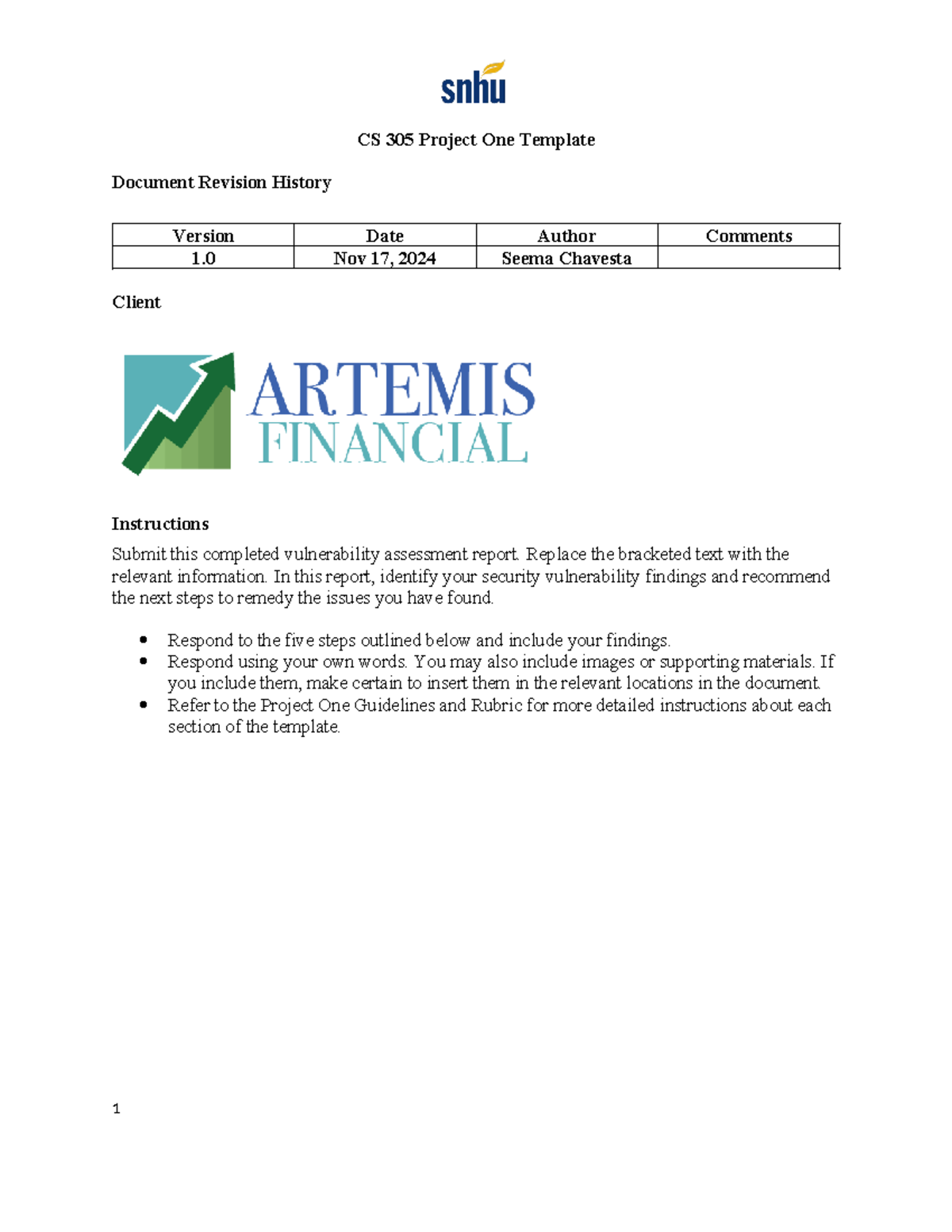 Project One Template - CS 305 Project One Template Document Revision ...