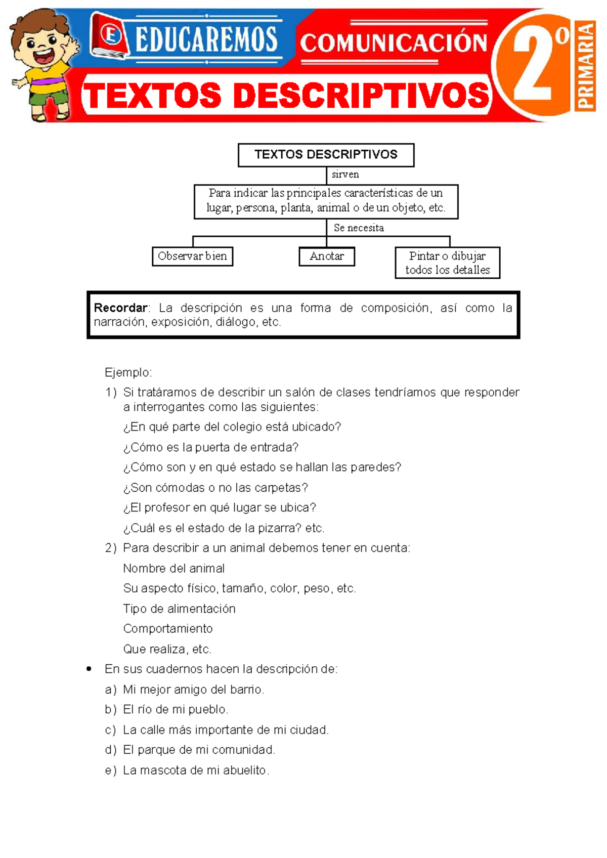 Textos Descriptivos para 2° Grado de Primaria: Ejemplos y Actividades ...