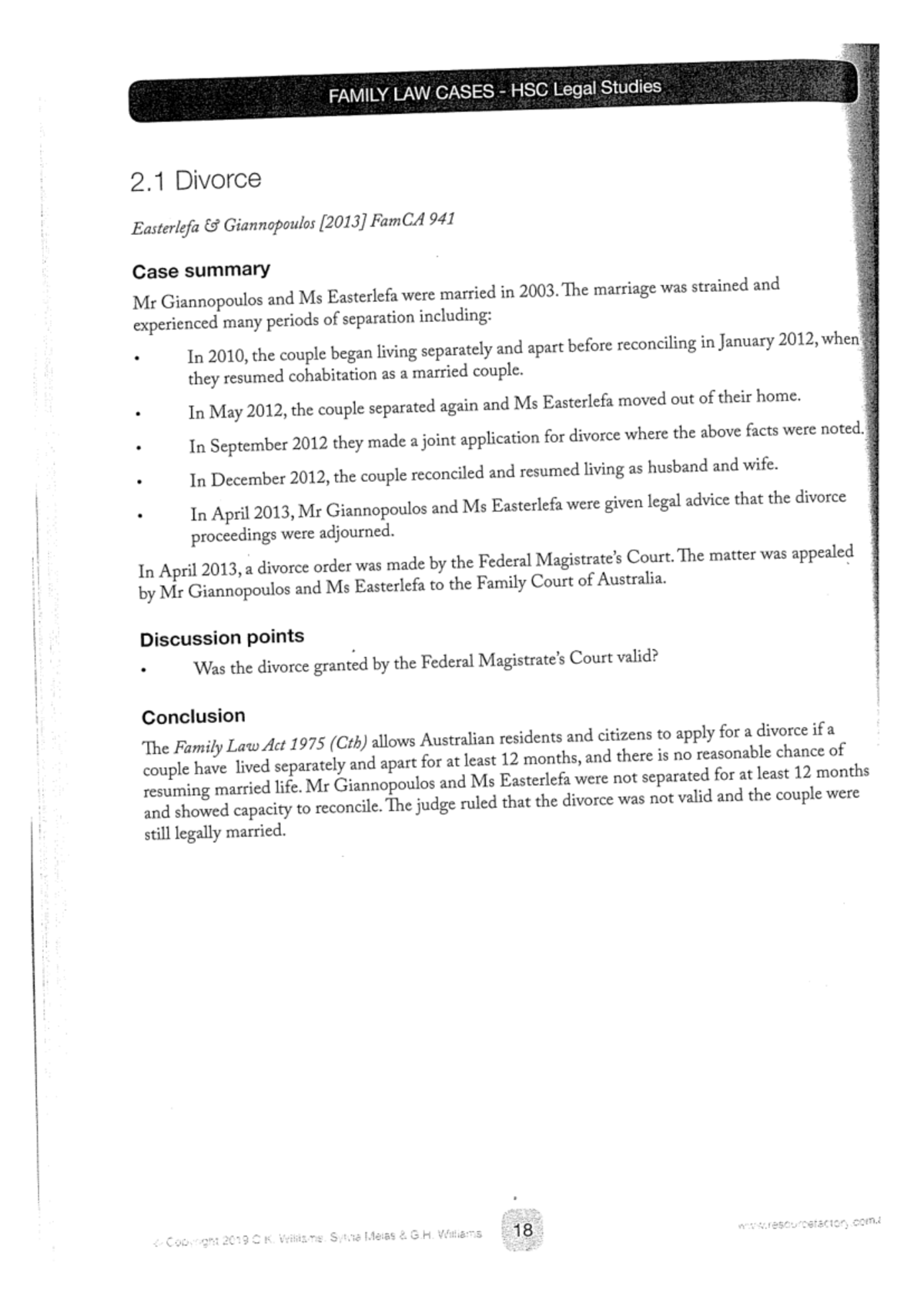 Family Law Cases HSC Legal Studies: Divorce & Domestic Violence ...