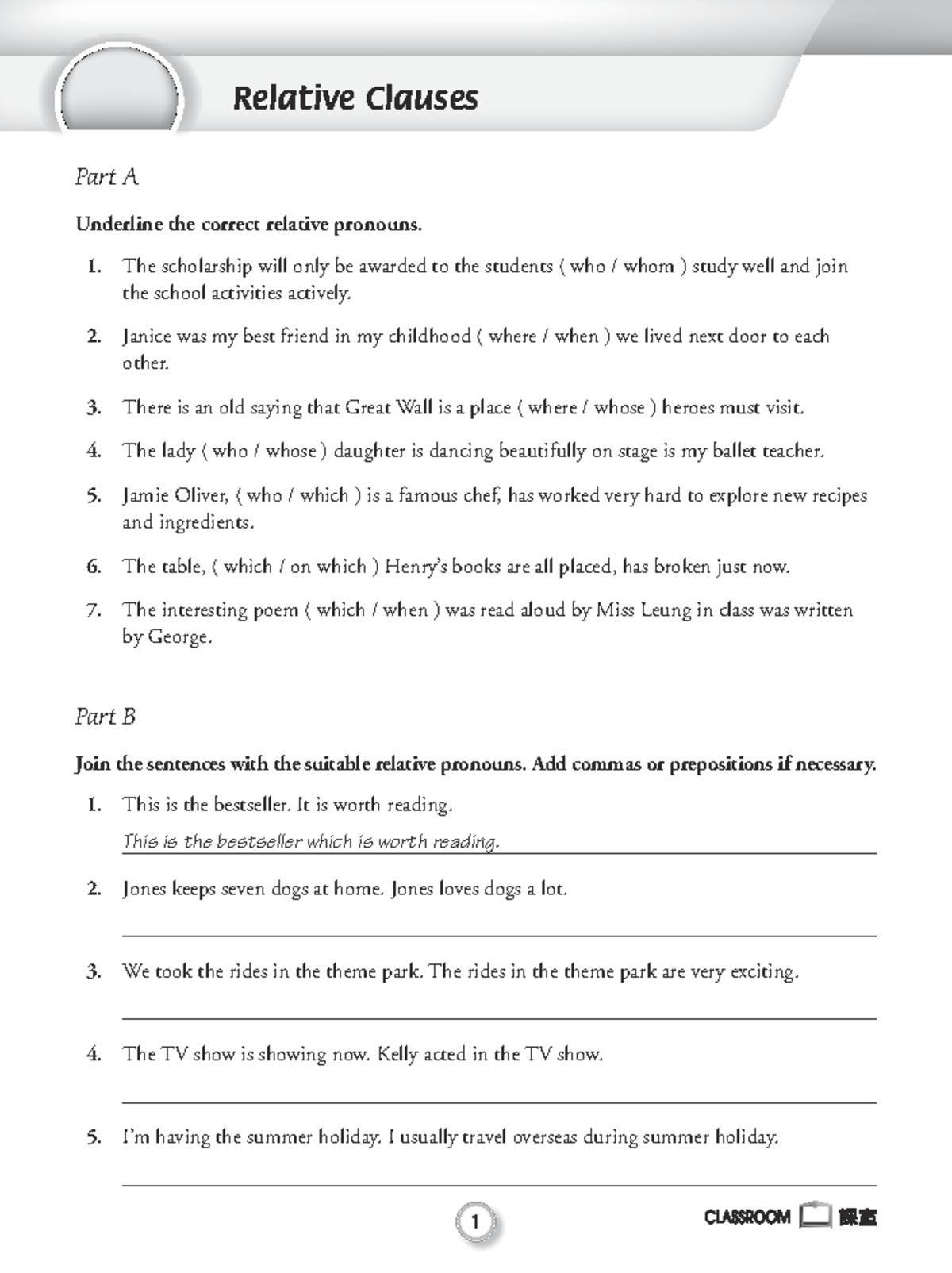 Relative Clauses Exercise - Part A & B - Studocu