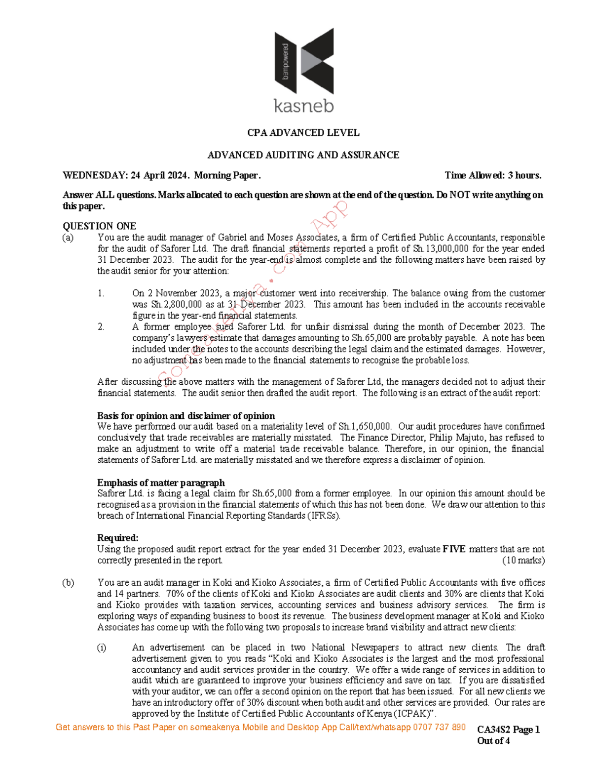 AAA April 2024 - Past exam questions - Someakenya App CA34S2 Page 1 CPA ...