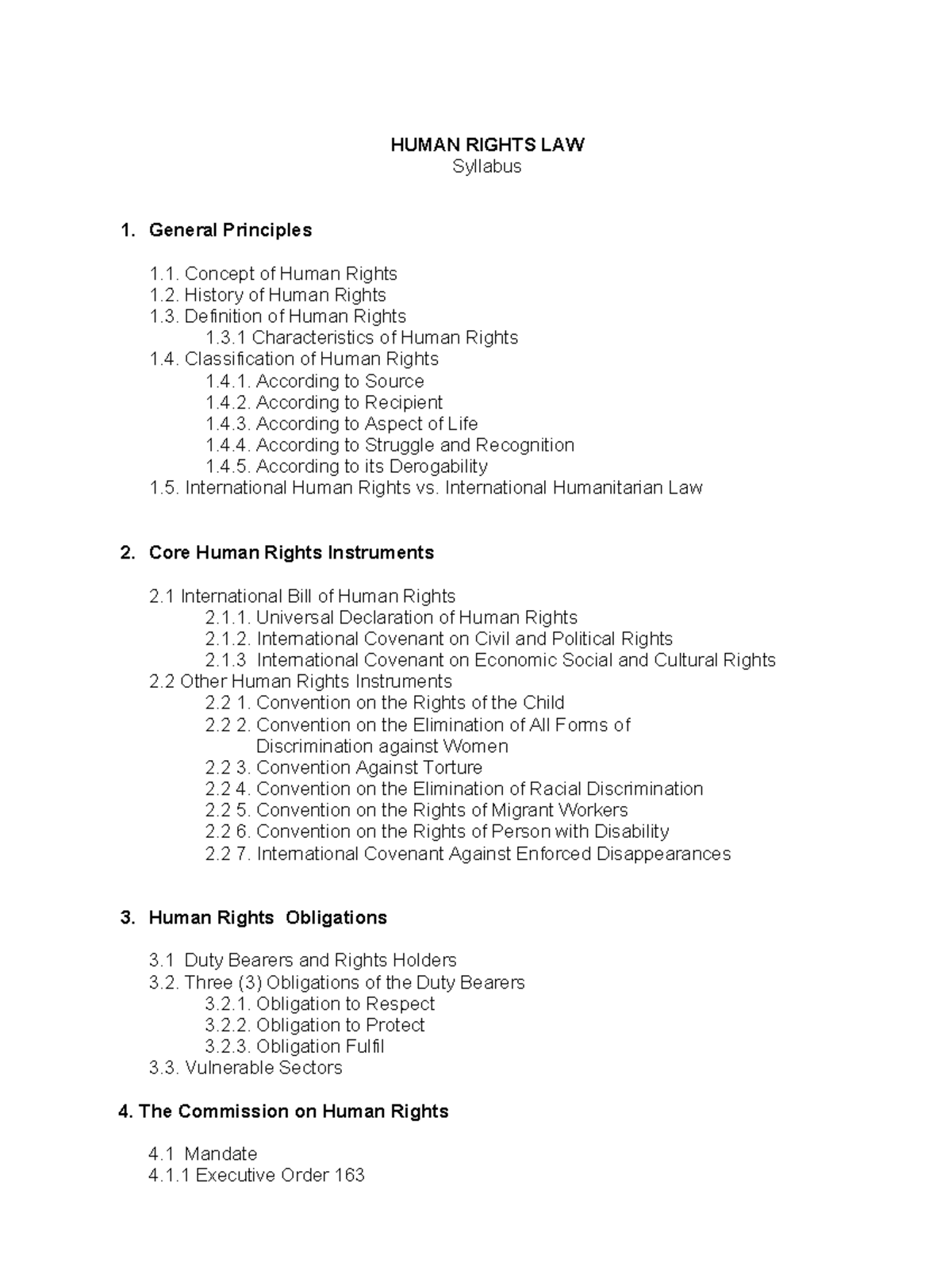 HUMAN RIGHTS LAW Syllabus: Key Concepts and Instruments - Studocu