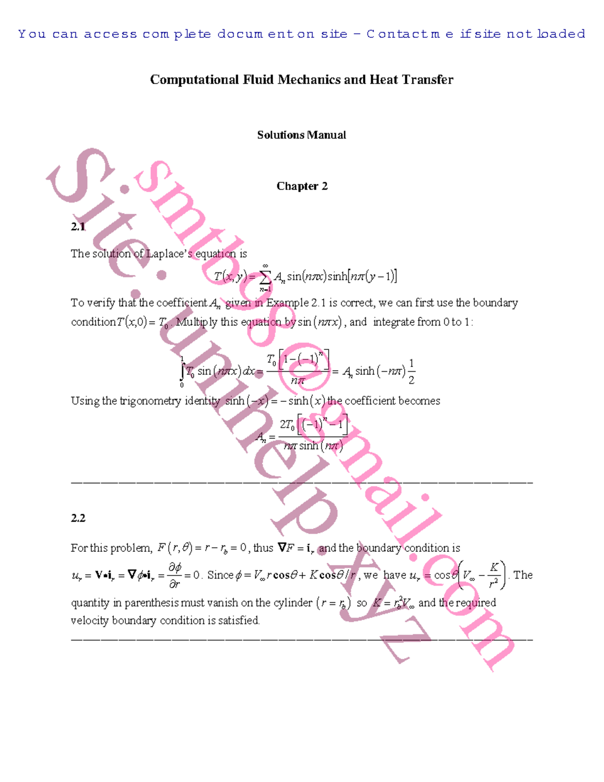 Solution Manual for Computational Fluid Mechanics and Heat Transfer ...