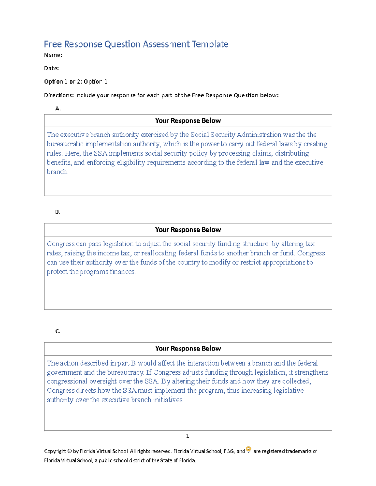 Free Response Ques Template: Assessment on SSA Authority - Studocu