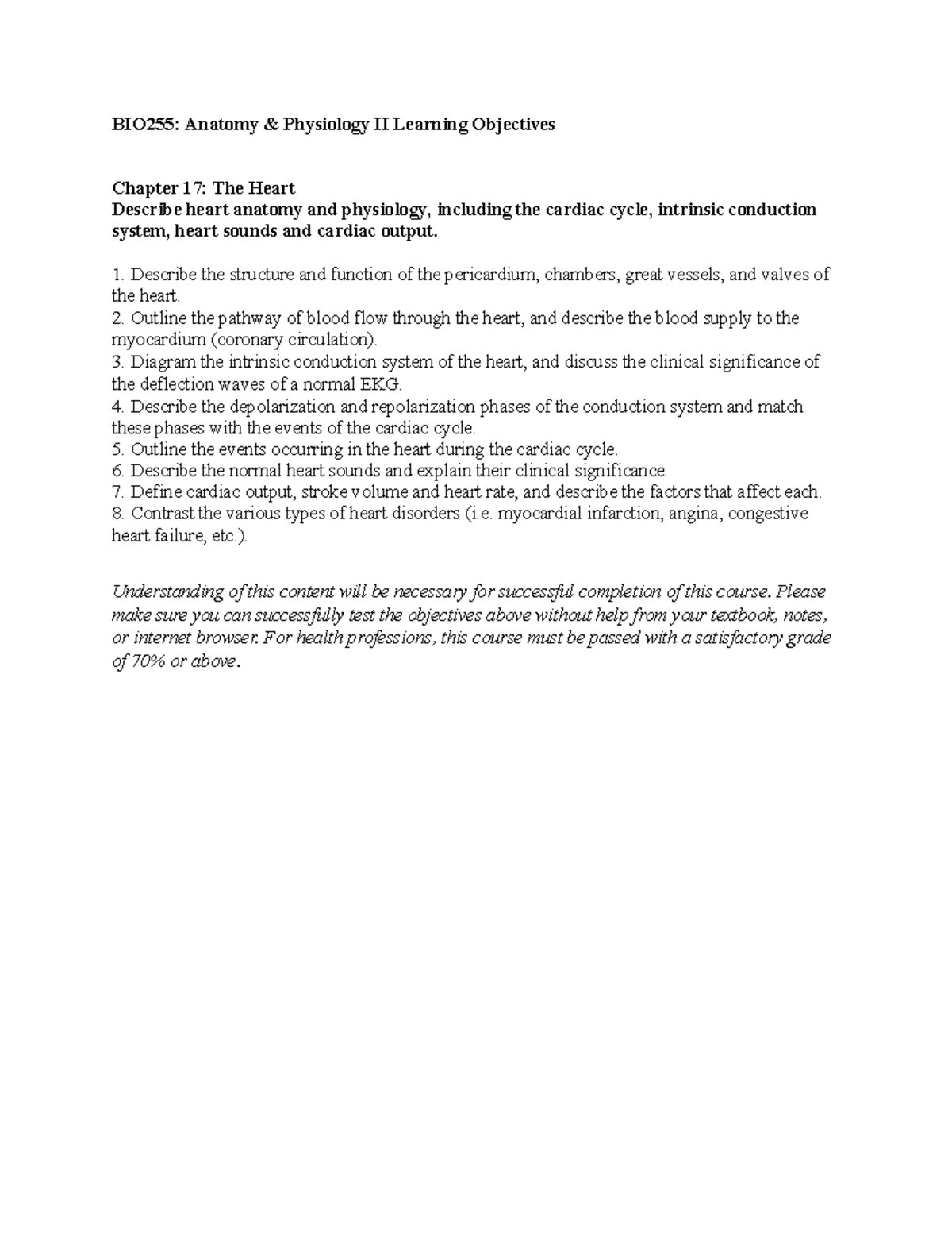 BIO255: Anatomy & Physiology II - Chapter 17 Heart Objectives Summary ...