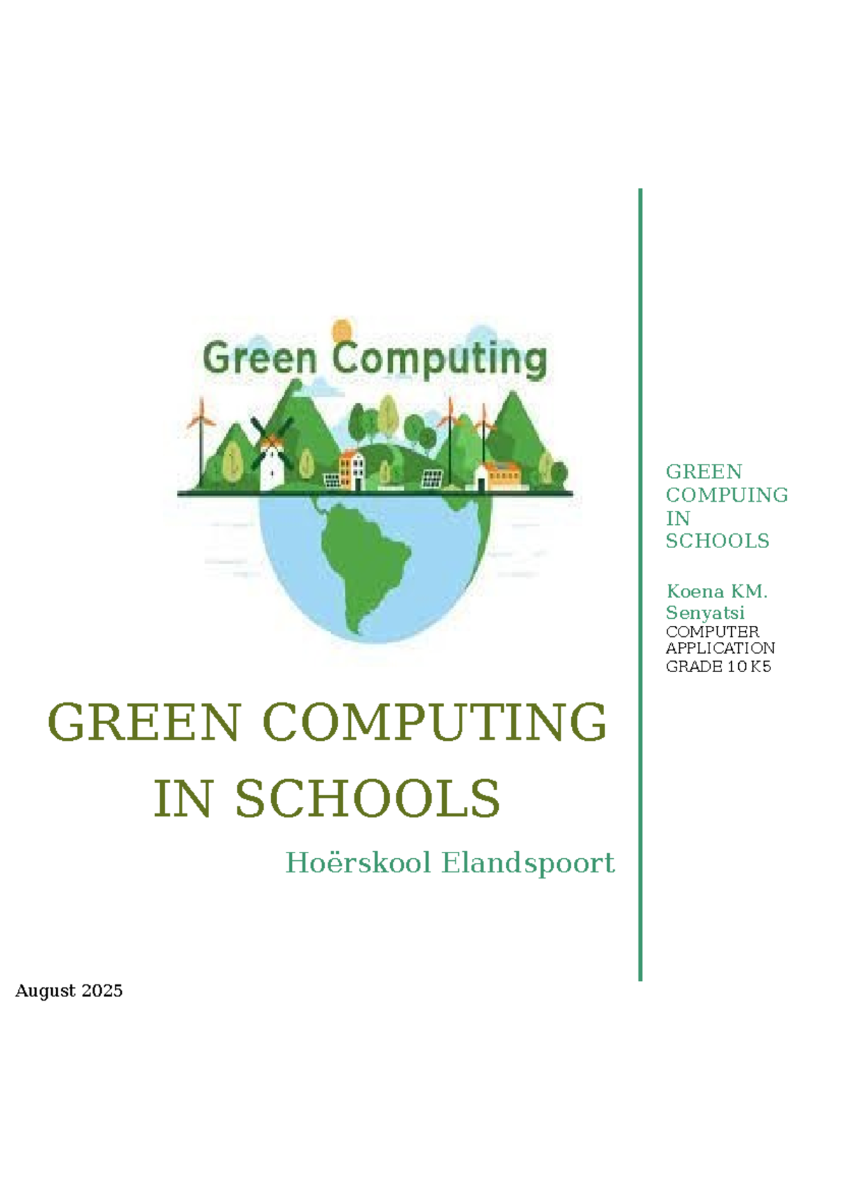 Grade 10 Computer Application K5: Green Computing in Schools - Studocu
