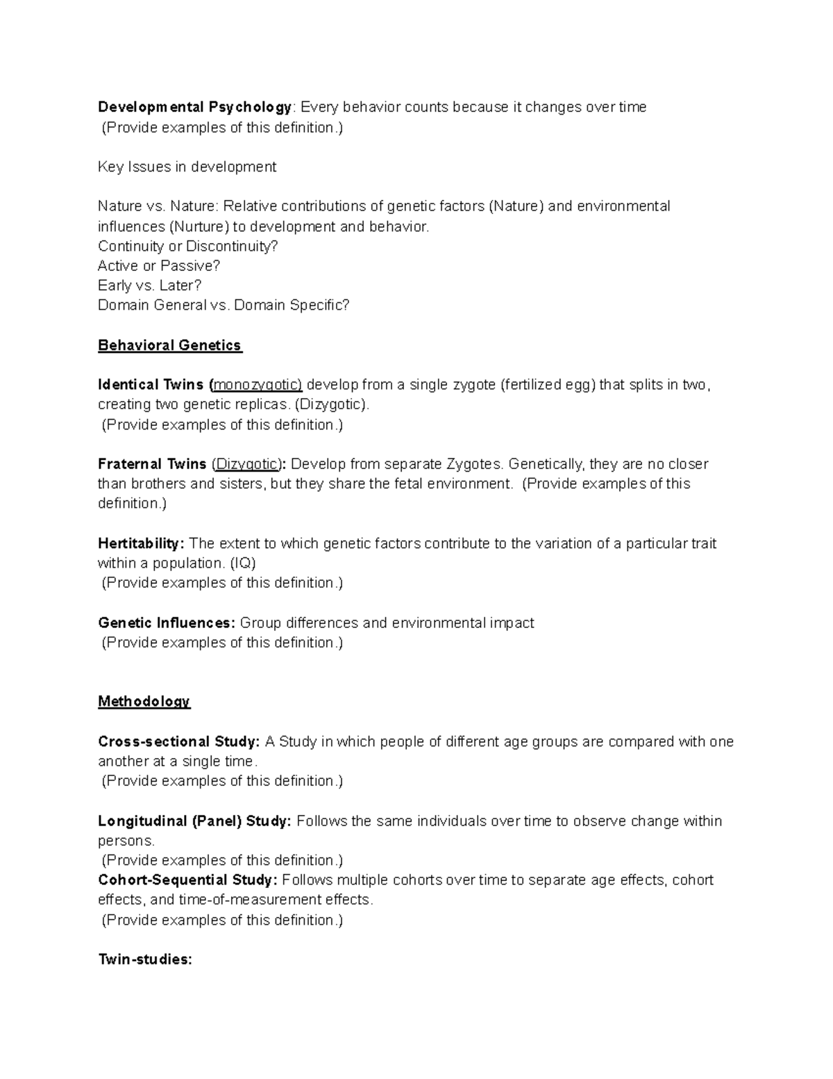Developmental Psychology Exam Notes (General Psychology - Oct 27) - Studocu