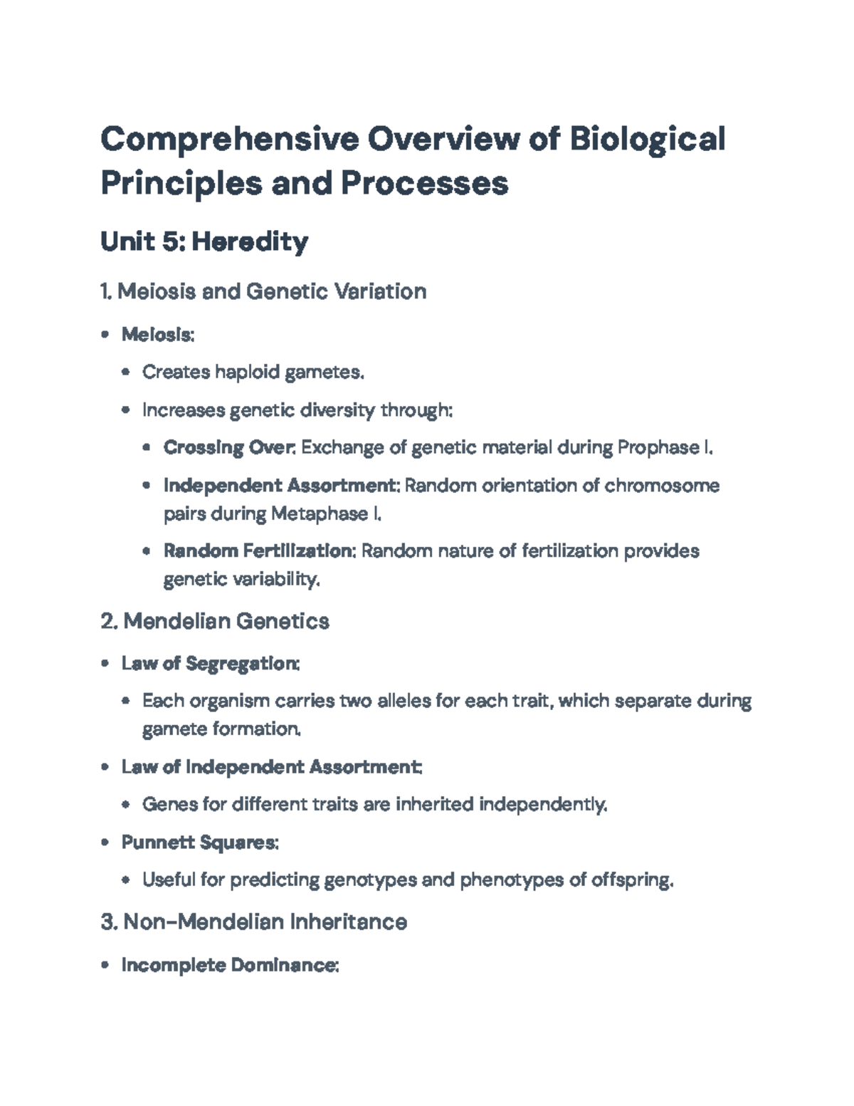 Comprehensive Overview of Biological Principles and Processes (BIO 101 ...