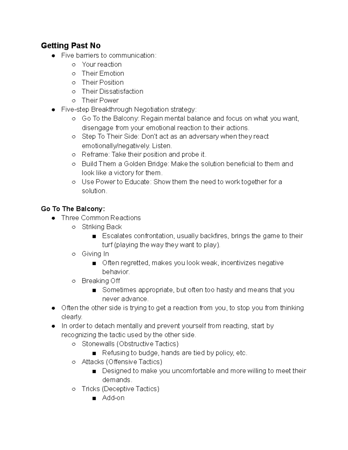 Getting Past No - Lecture Notes for Negotiation Strategies - Studocu