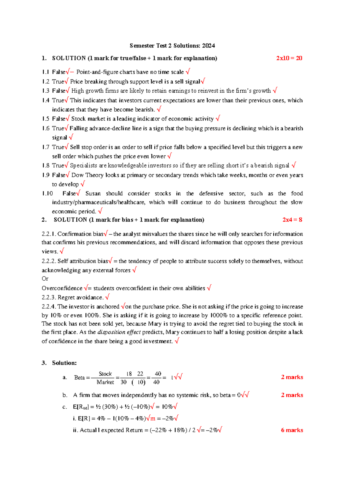 Semester Test 2 Solutions: Financial Analysis & Market Behavior - Studocu