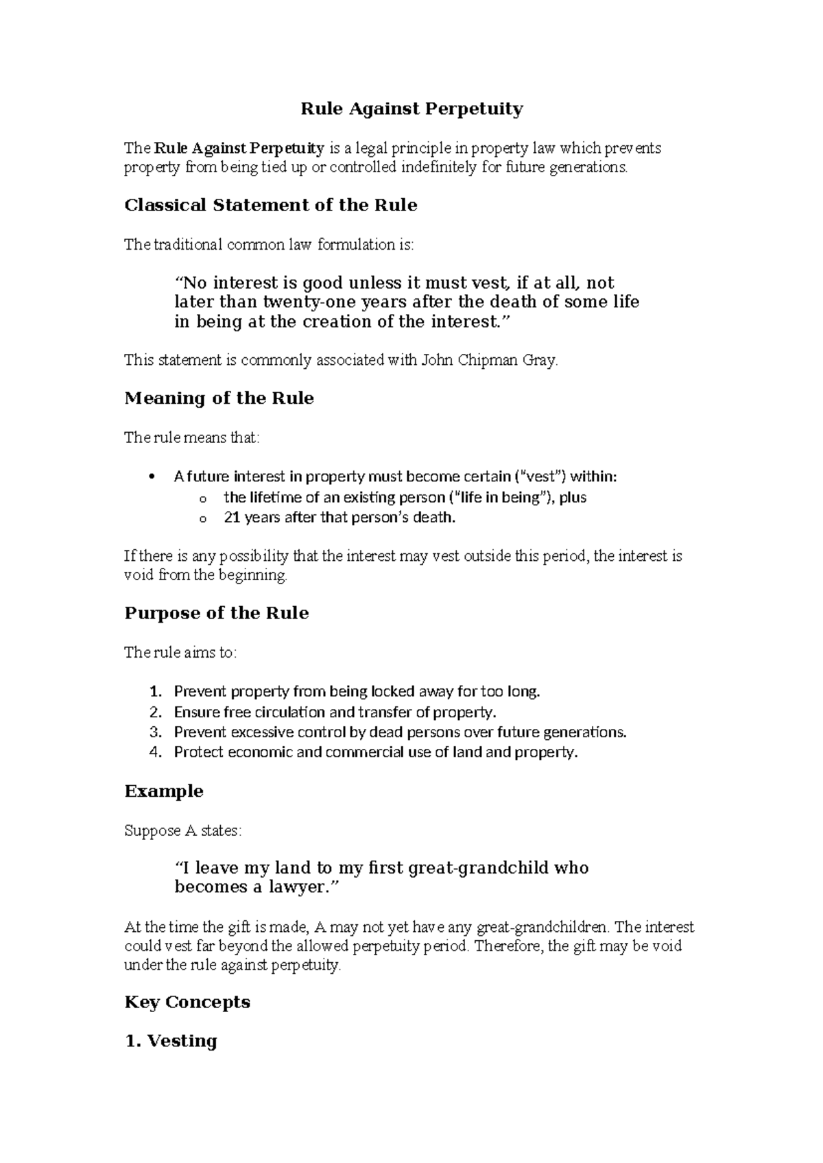 Rule Against Perpetuity: Key Concepts and Legal Implications - Studocu