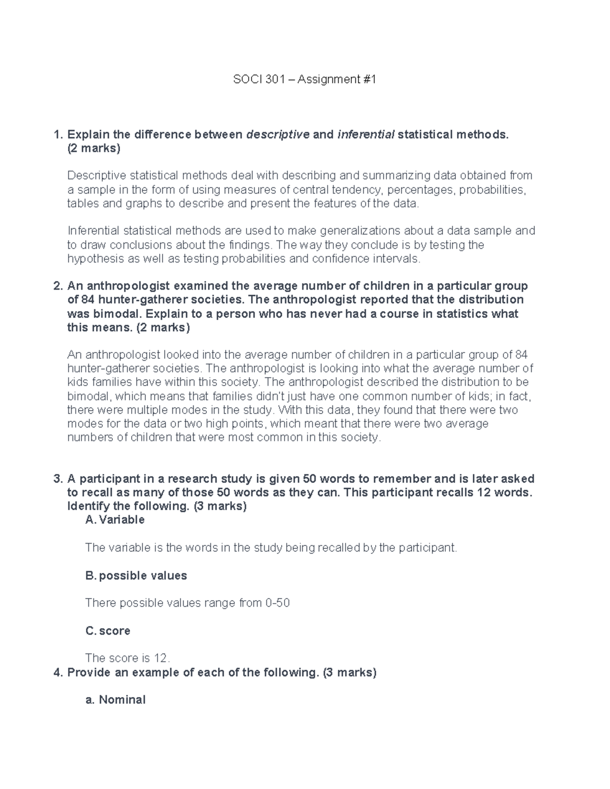 SOCI301 Assign 1 - 100% - SOCI 301 – Assignment # Explain the ...