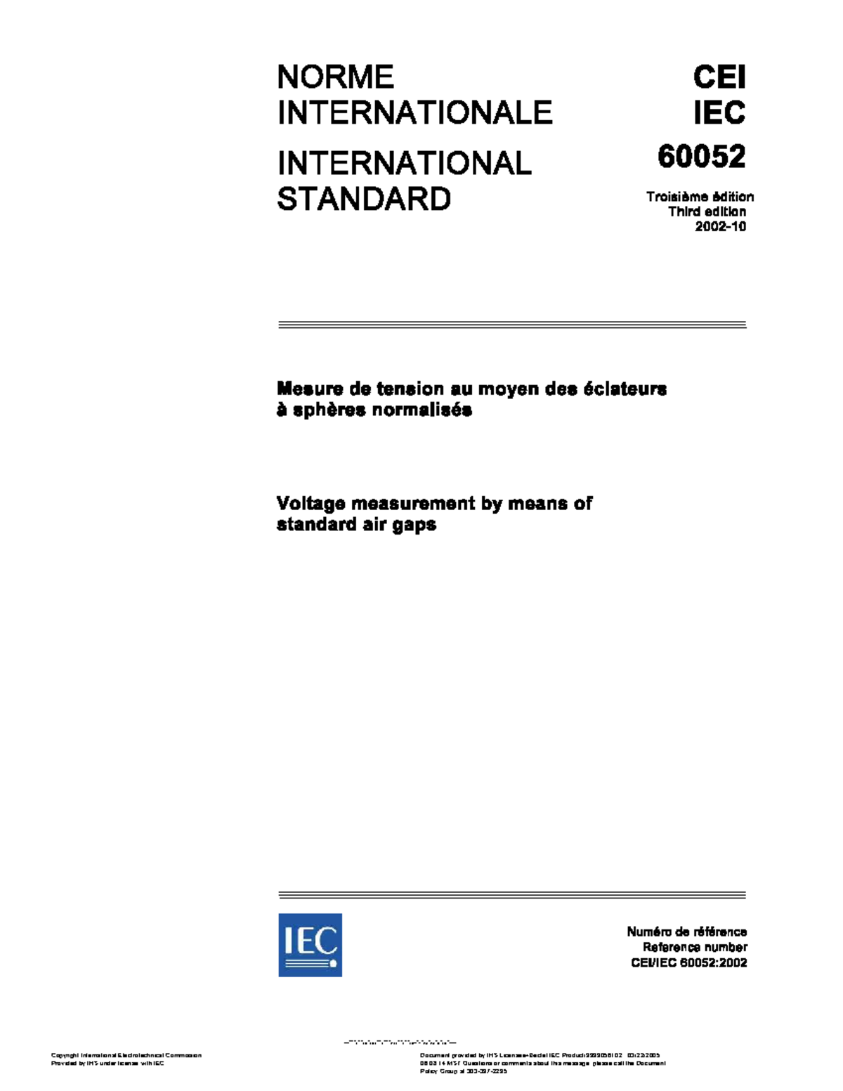 IEC 60052 Standard Overview and Licensing Information - Document Preview