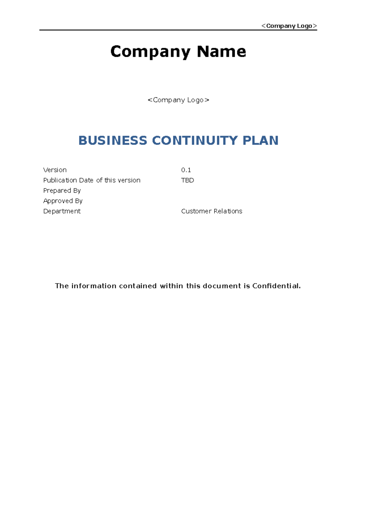 BCP 0.1: Business Continuity Plan Template for Customer Relations - Studocu