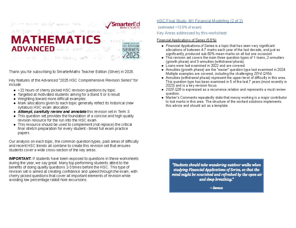 2025 HSC Comprehensive Revision: Financial Modelling M1 Final Study ...