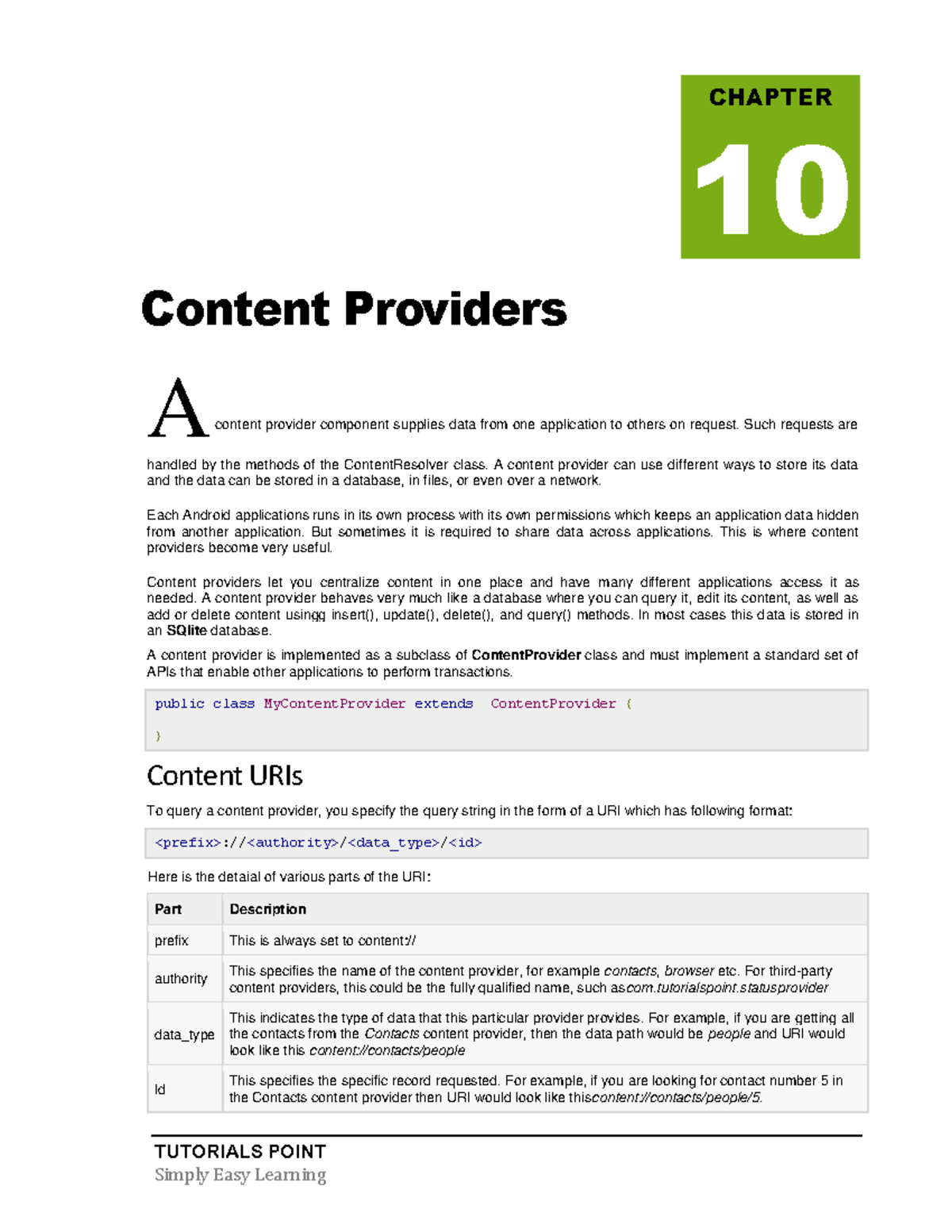 Android tutorial- Content Providers - TUTORIALS POINT Content Providers ...
