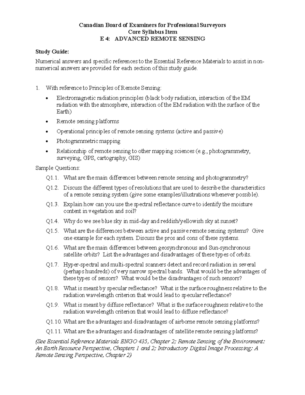 Outcomes E-4 Advanced Remote Sensing Study Guide and Sample Questions ...