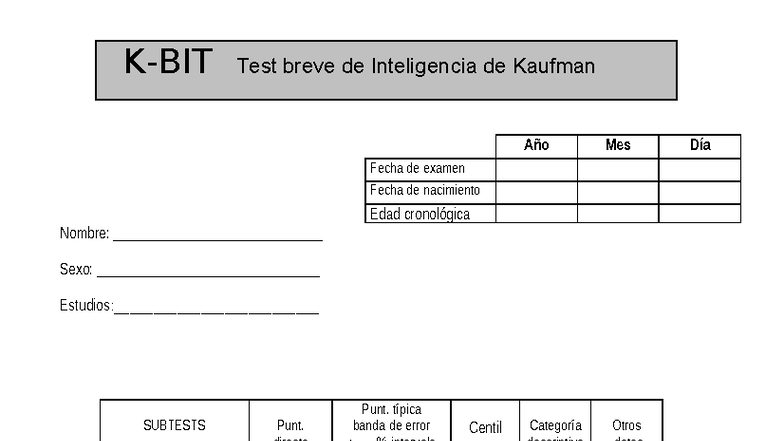 Test Breve de Inteligencia de Kaufman - Resultados y Análisis - Studocu