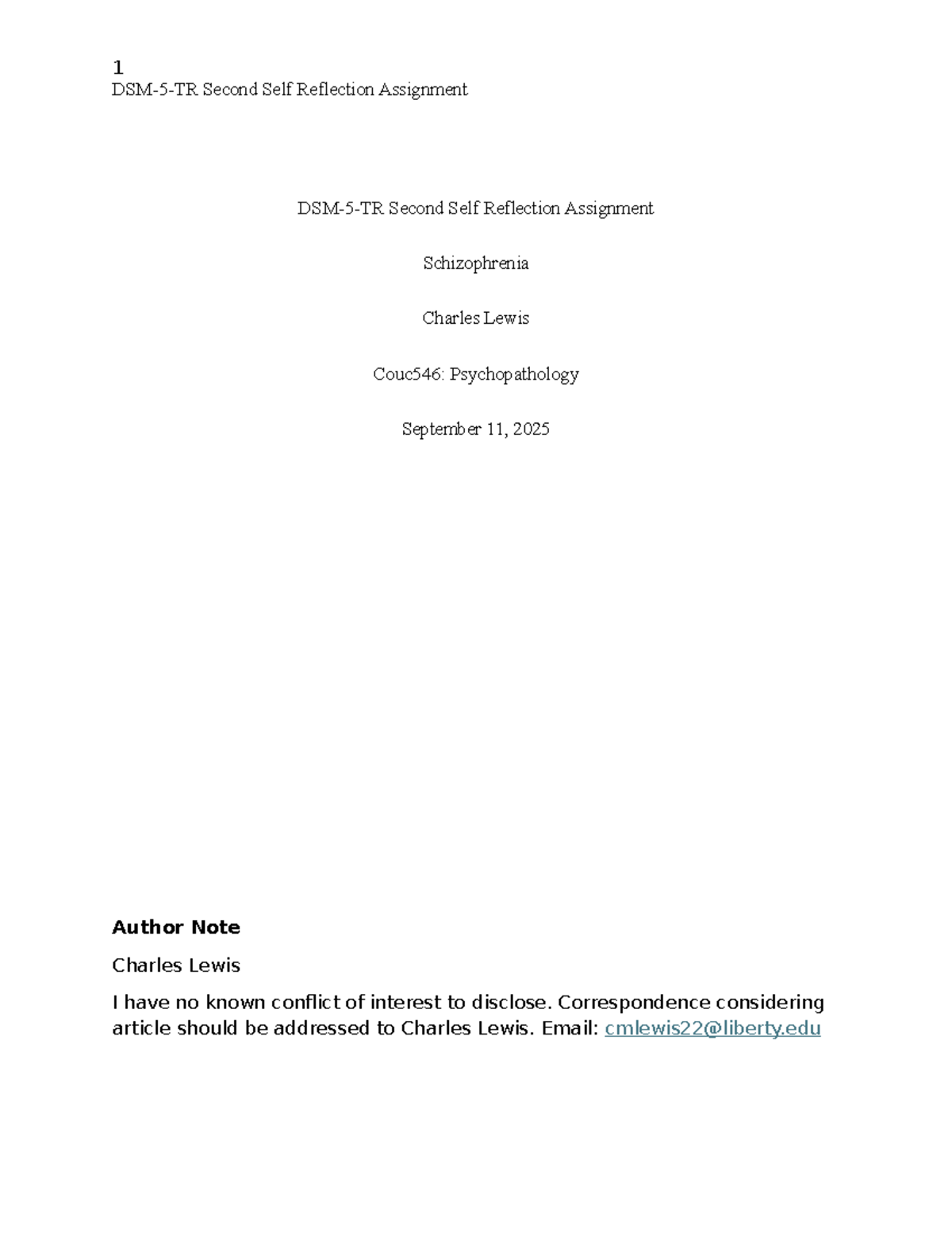 Couc546: Second Self Reflection on Schizophrenia and Ethics - Studocu