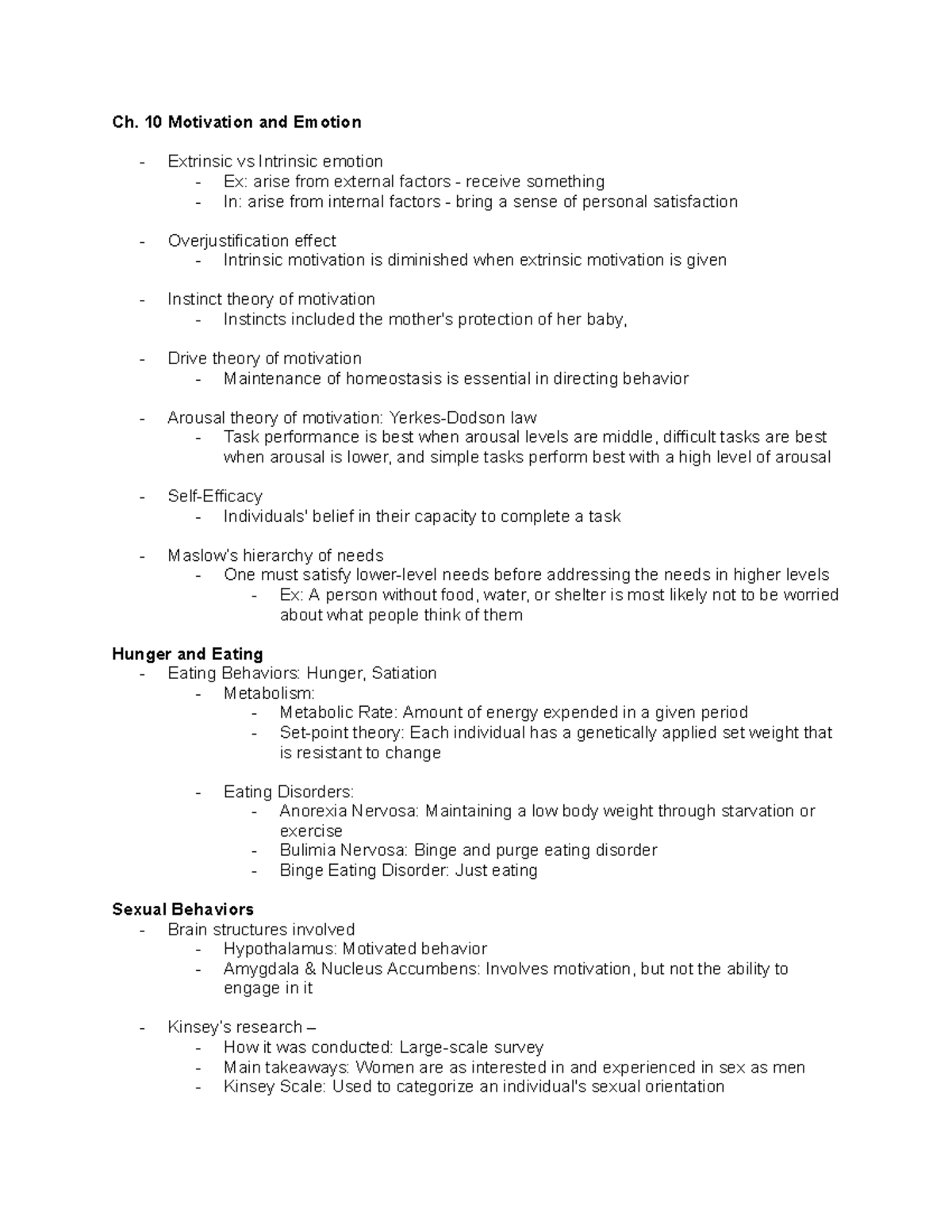 Exam 3 study guide: Motivation, emotion, and personality theories - Studocu