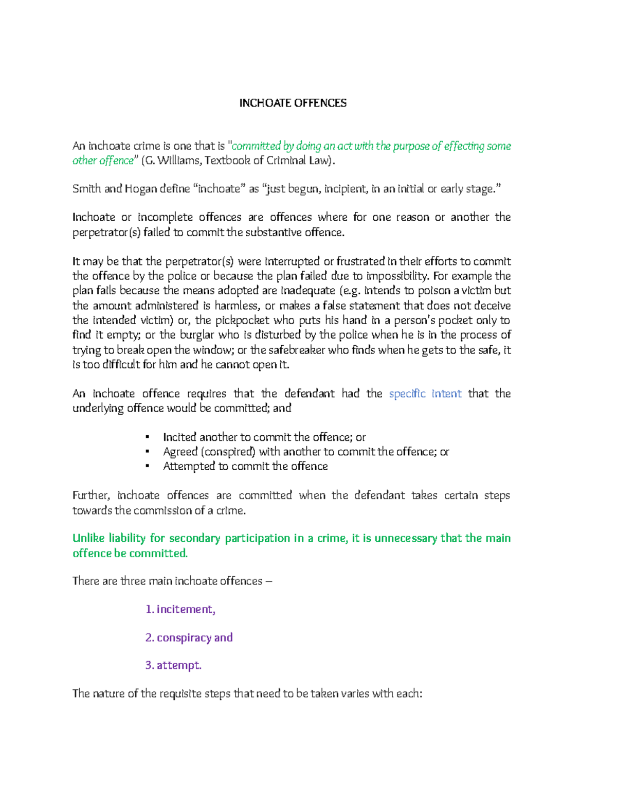 Inchohate Offences - Help year ones - INCHOATE OFFENCES An inchoate ...