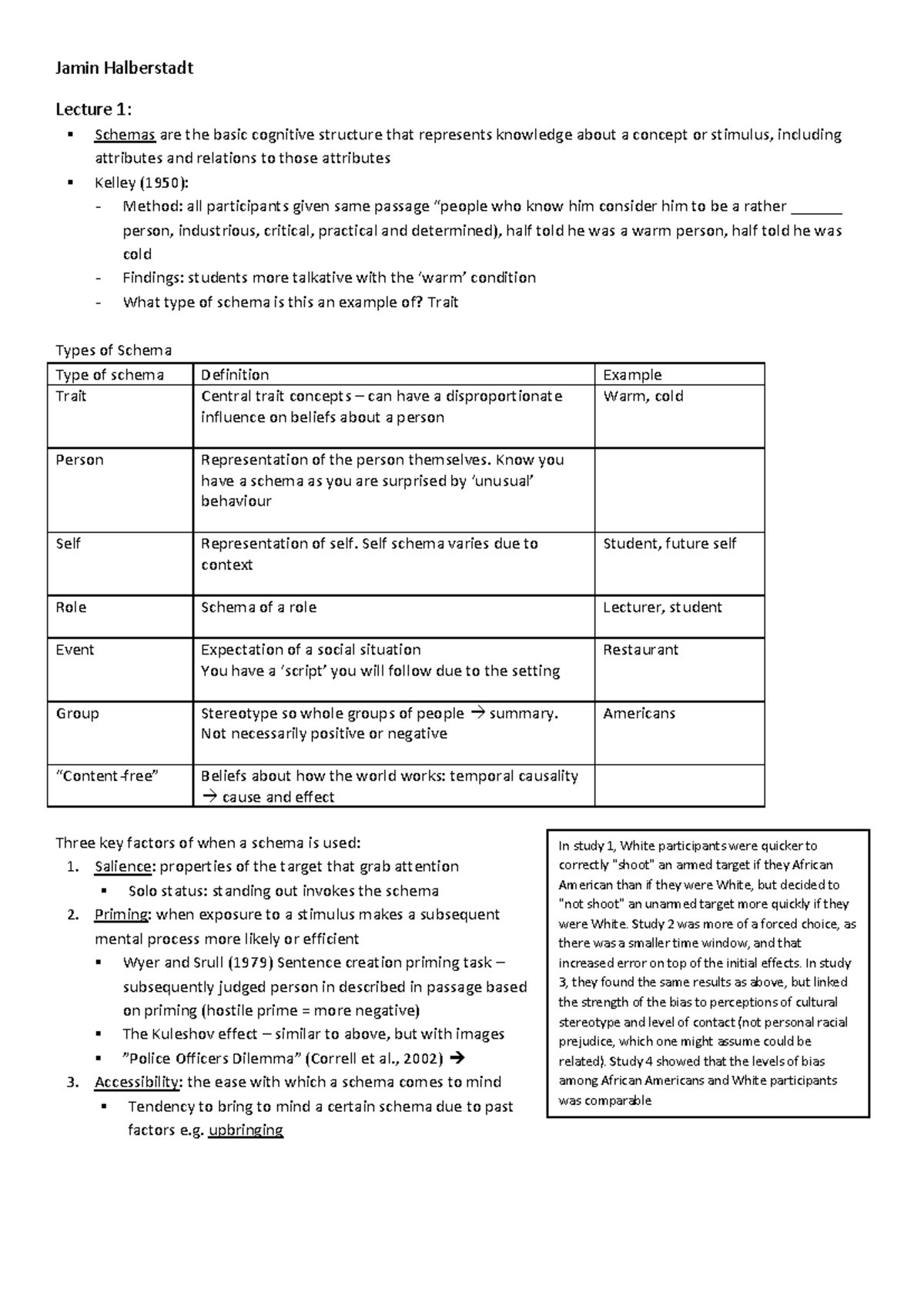212 Jamin Lecture Notes: Understanding Schemas, Attributions, and Self ...