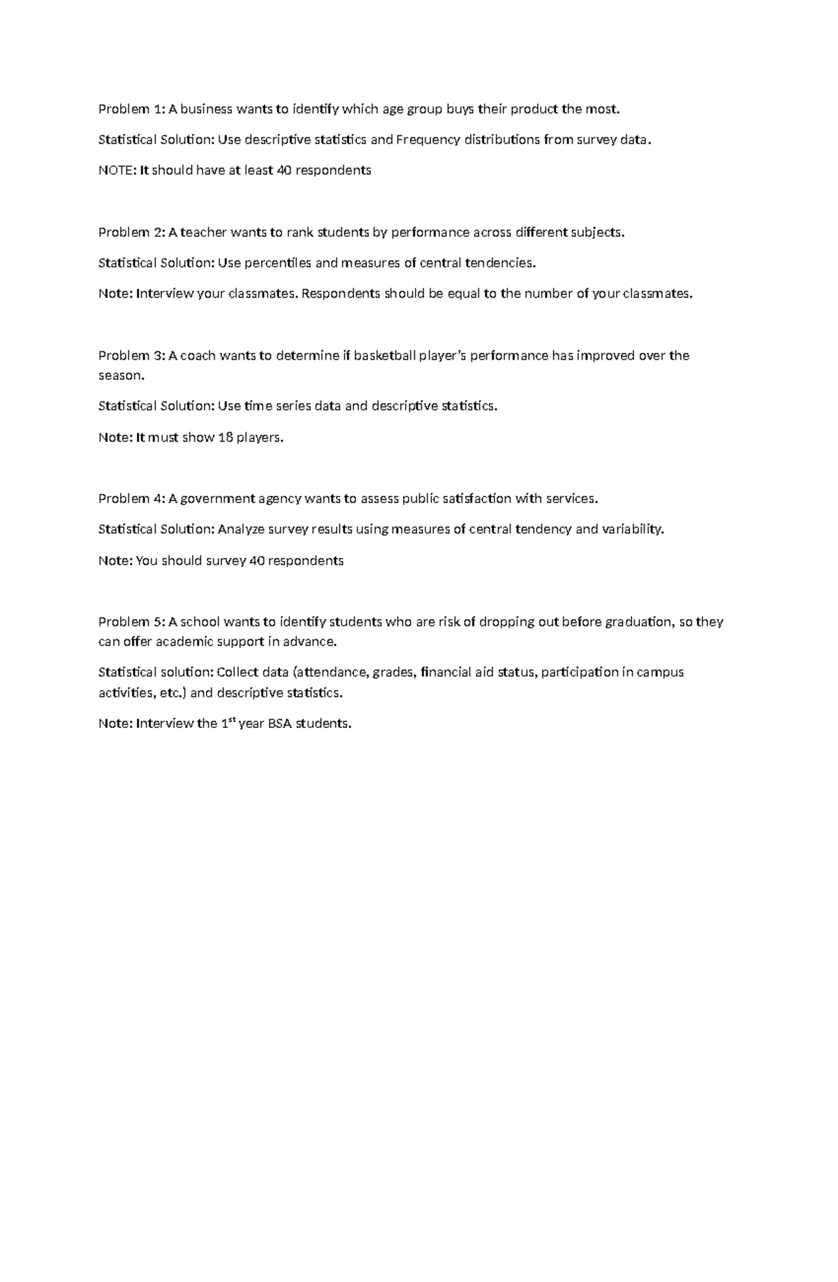 Statistical Analysis Problems and Solutions for BSA Course - Studocu